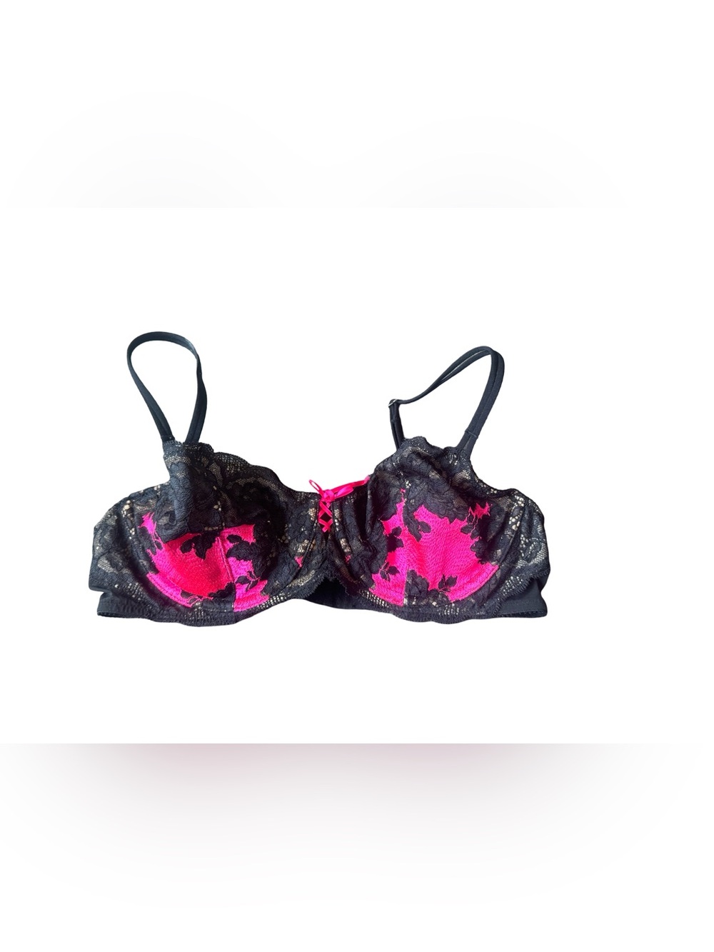 NWOT Y2K Victoria‎ Secret laced unpadded bra in hot pinknand black size 34c
